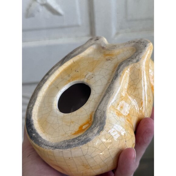 Vintage 70's Ceramic Cat Crackle Glaze Hand Painted Olive Branch - Picture 4 of 13